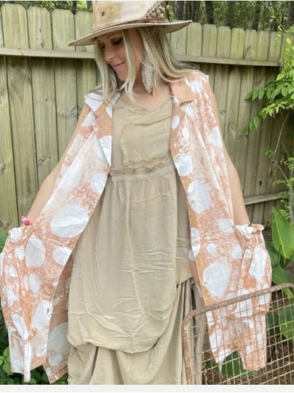 NWT A Rare Bird Cotton Tunic/ Duster with Light Pink Polka Dots